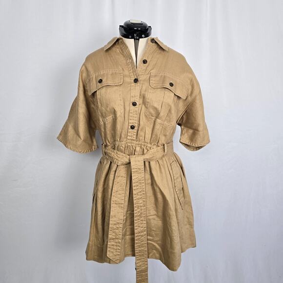 Banana Republic Dresses & Skirts - Banana Republic Utility Shirt Dress Women's XL Tan Belted Short Sleeve NWT